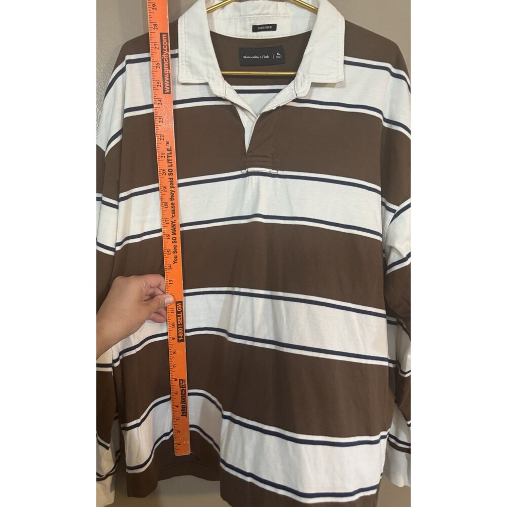 Abercrombie & Fitch Rugby Oversized Polo Shirt Men's XL Stripe Preppy Brown - Picture 4 of 8